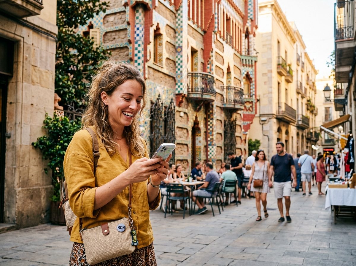 Turista consultando operadoras móviles en España